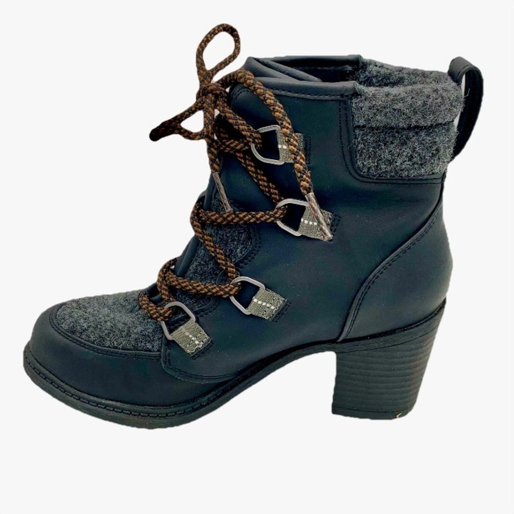 Sonoma Ortholite Black Gray Block Heel Ankle Boot Women 6 Sugarglider Chunky EUC